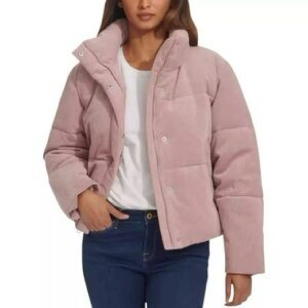 Levi's Pink Puffer Jacket with Collar Corduroy Size M Pink